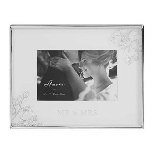6" x 4" - Amore By Juliana Silver Floral Frame - Mr & Mrs