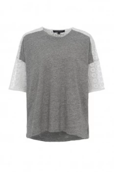 French Connection Dune Lace Crochet T Shirt Grey