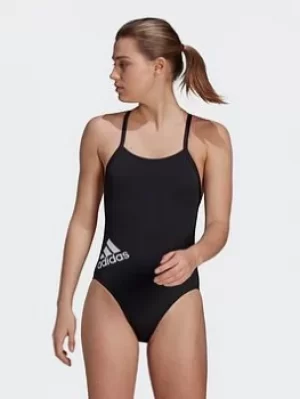 adidas Logo Swimsuit, Black/White, Size 28, Women