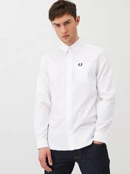 Fred Perry Long Sleeved Oxford Shirt - White, Size XL, Men