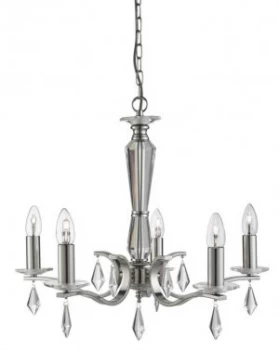 5 Light Multi Arm Ceiling Pendant Satin Silver with Glass Crystals, E14