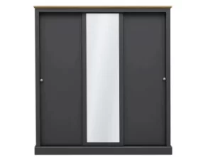LPD Devon Charcoal and Oak Sliding Door Mirrored Large Triple Wardrobe Flat Packed