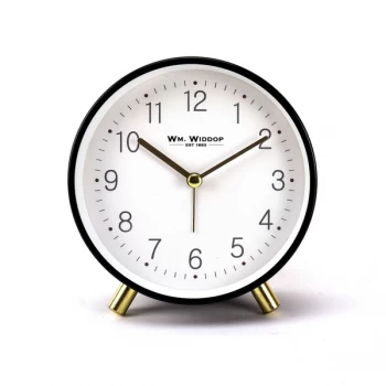 WM WIDDOP Round Alarm Clock with Gold Metal Legs - Black