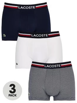 Lacoste 3 Pack Striped Boxer Shorts - Navy/White, Size L, Men