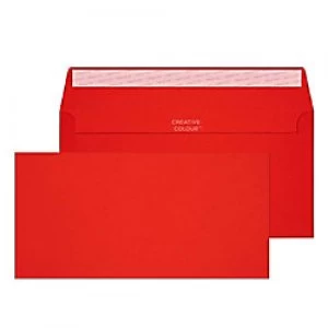 Creative Bright Coloured Envelopes DL+ Peel & Seal 114 x 229mm Plain 120 gsm Pillar Box Red Pack of 500