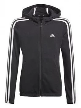 Adidas Girls Junior 3-Stripes Full Zip Hoodie - Black/White, Size 5-6 Years, Women