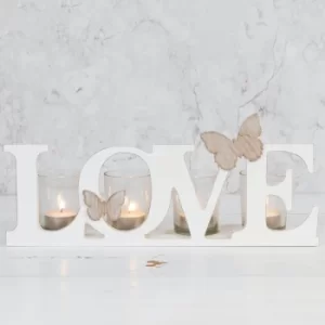HESTIA Wood Candle Holder Cut-Out Letters "Love"