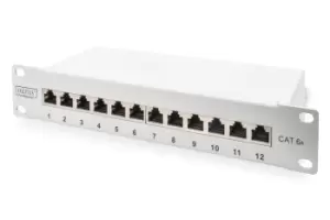 Digitus CAT 6A Patch Panel, shielded, 12-Port, 1HE, 10", grey