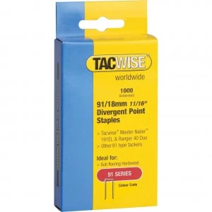 Tacwise 91 Divergent Point Staples 18mm Pack of 1000