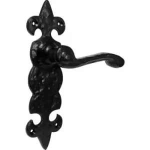 Eclipse Fleur-De-Lys Cast Iron Door Handles Latch Antique (Pair) in Black