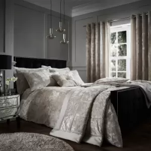 Catherine Lansfield Natural Crushed Velvet Duvet Cover and Pillowcase Set Brown and White