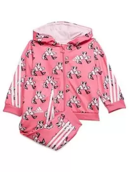 adidas Favourites Toddler Girls 3 Stripe Print Zip Through Hoody & Jogger Set - Light Pink, Size 9-12 Months, Women