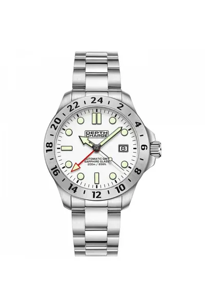 Depth Charge Gmt Stainless Steel Sports Analogue Automatic Watch - D2B108A01A White