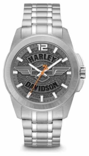Harley Davidson Logo Print Dial Silver Stainless Steel Case Watch