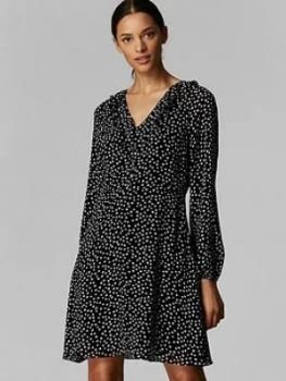 Wallis Wallis Petite Blush Spot Ruffle Frill Front Dress, Black, Size 8, Women
