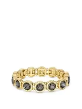 Mood Gold Black Diamond Textured Halo Stretch Bracelet, Yellow Gold, Women