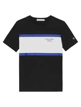 Calvin Klein Jeans Boys Stack Logo Colour Block T-Shirt - Black, Size 14 Years