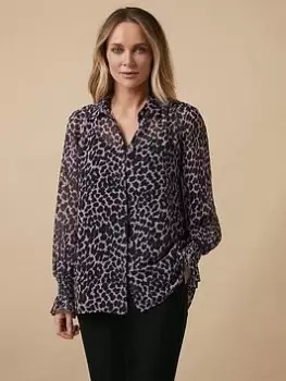 Wallis Leopard Print Shirred Cuff Shirt - Blush, Pink, Size 10, Women