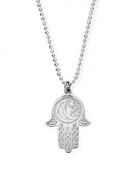 ChloBo Chlobo Sterling Silver Diamond Cut Chain With Moon & Star Hamsa Hand Pendant Necklace, One Colour, Women