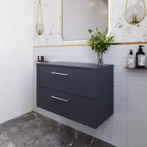 Deco Wall Hung 2-Drawer Vanity Unit with Worktop 800mm Wide - Satin Anthracite - Nuie