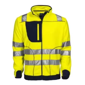 Projob Mens Fleece Hi-Vis Coat (XXL) (Yellow/Navy)