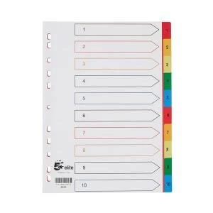 Elite A4 Index Multicoloured Tabs Polypropylene 1 10 White 940194