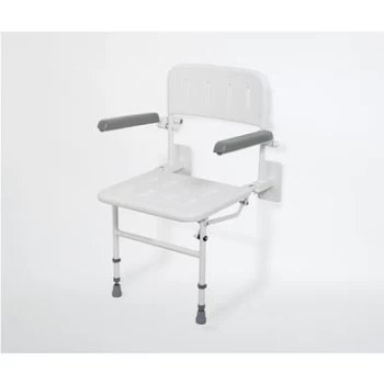 White Wall Mounted Folding Shower Seat With Arms - Nymas