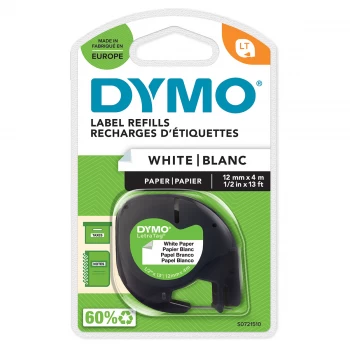 Dymo 91200 Black on White Label Tape 12mm x 4m