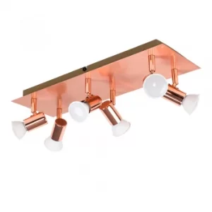 Consul 6-Way Rectangular Plate Spotlight Fitting in Copper