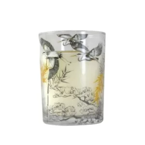 Wax Filled Pot Evening Mist Candle Oriental Heron Design Clean Cotton Scent