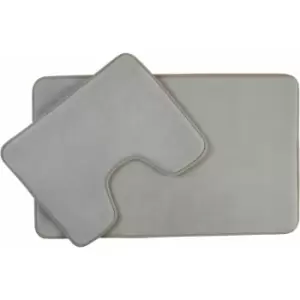 Bath Mat Set Soft Non-Slip Bath Mats For Bathrooms Made from Polyester Solid Grey Finish With Trimming 50 x 1 x 80 - Premier Housewares