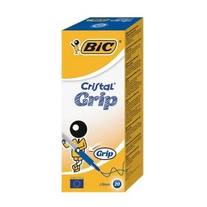 Bic Cristal Grip Clear Barrel Ballpoint Pen 1.0mm Tip 0.4mm Line Blue Pack of 20 Pens
