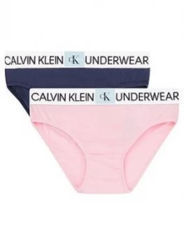 Calvin Klein Girls 2 Pack Logo Briefs - Navy/Pink, Size Age: 10-12 Years, Women