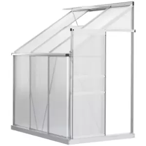 Outsunny 6 x 4ft Lean to Wall Polycarbonate Greenhouse Aluminium Walk-in Garden Greenhouse with Adjustable Roof Vent, Rain Gutter, Clear
