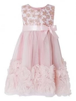 Monsoon Baby Girls Nina Rose Jacquard 3D Roses Dress - Pink, Size 3-6 Months