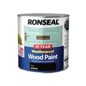 Ronseal 10 Year Weatherproof Wood Paint Black Gloss 2.5 litre