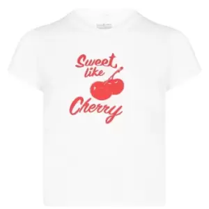 Daisy Street Cherry Tee Cropped T-Shirt Womens - White