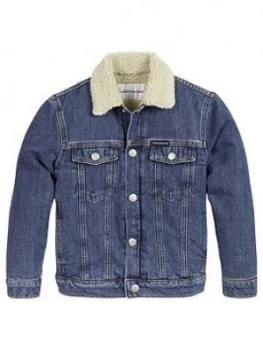 Boys, Calvin Klein Jeans Denim Sherpa Trucker Jacket - Blue, Size Age: 16 Years