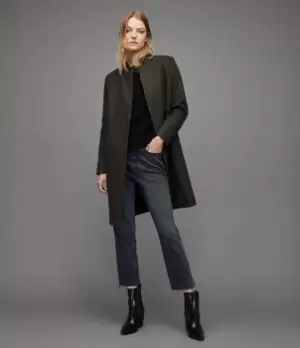 AllSaints Womens Sidney Cashmere Blend Coat, Khaki Green, Size: 16
