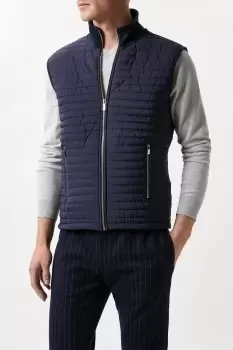 Mens Navy Quilted Funnel Neck Gilet