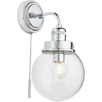 Endon Collection Lighting - Endon Cheswick Globe Bathroom Wall Light with Pull Cord, Clear Glass Shade, IP44