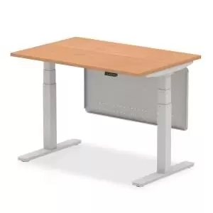 Air 1200 x 800mm Height Adjustable Desk Oak Top Silver Leg With Silver