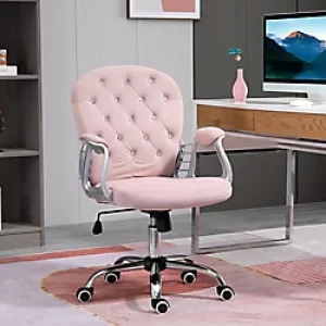 Vinsetto Office Chair Luxury Velour Diamante Tufted Padded Ergonomic 360° Swivel Pink