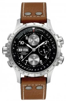 Hamilton Mens Khaki X Wind Brown Leather Strap Black Dial Watch