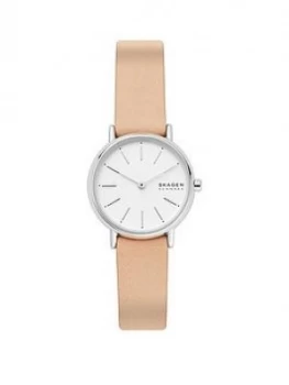 Skagen White And Silver Detail Dial Pale Pink Leather Strap Ladies Watch