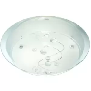 Searchlight Flush - 1 Light Flush Ceiling Light Frosted Patterned Mirror Glass with Clear Beads, E27