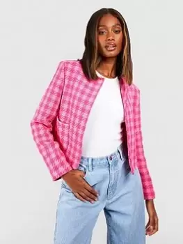 Boohoo Boucle Jacket - Pink, Size 8, Women