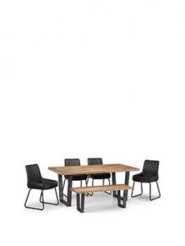 Julian Bowen Brooklyn 180 Cm Dining Table + 4 Soho Chairs + Bench
