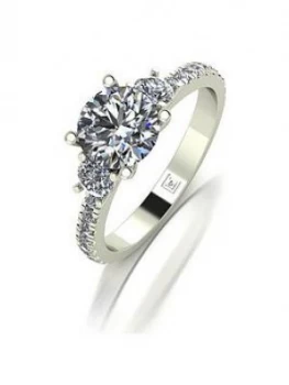 Moissanite Lady Lynsey 9Ct Gold 1.50Ct Total Round Brilliant Moissanite Trilogy Ring With Stone Set Shoulders