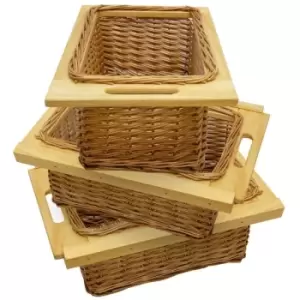 3 x Pull out Wicker Basket Drawer 400mm Kitchen Storage Solution - Brown